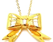 Bow Ribbon Pendant with Necklace - 24K Gold plated brass