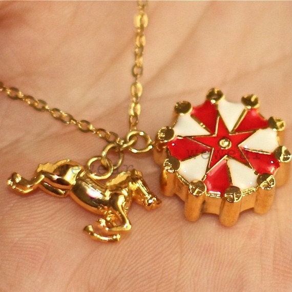 Pony and Ferris Wheel Pendant with Necklace- 24K gold-plated
