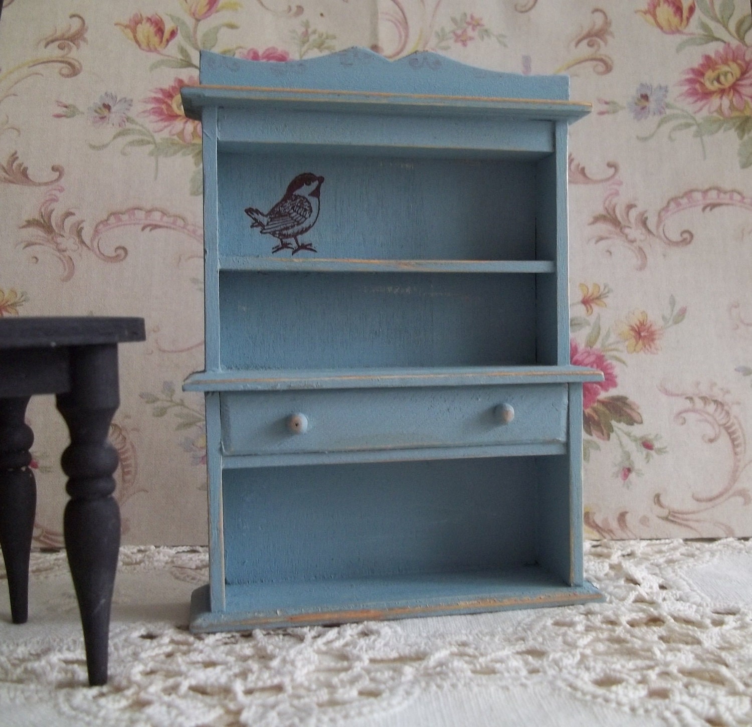 Dollhouse Hutch Kitchen Cabinet Blue