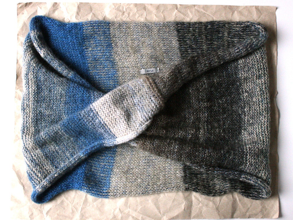 Infinity Wrap, Scarf, Cowl - Yosemite Falls, Heather Grey, Blue, Granite
