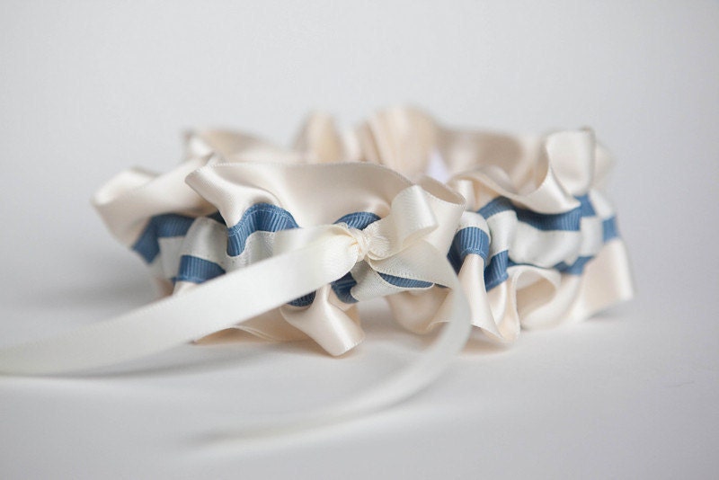 Wedding Garter Set - Something Blue and Ivory Bridal Garter Set - Style 352