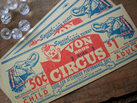 LAST ONE 3pc Vintage Circus Carnvial Tickets Ephemera