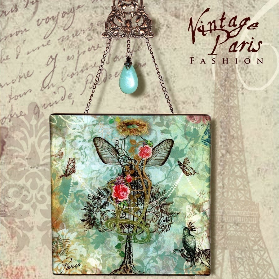 Shabby Chic Wall Decor - Vintage Paris Fashion - Glass Wall Pendant - The Royal Nest Series- 3 of 4- Fit for a Queen