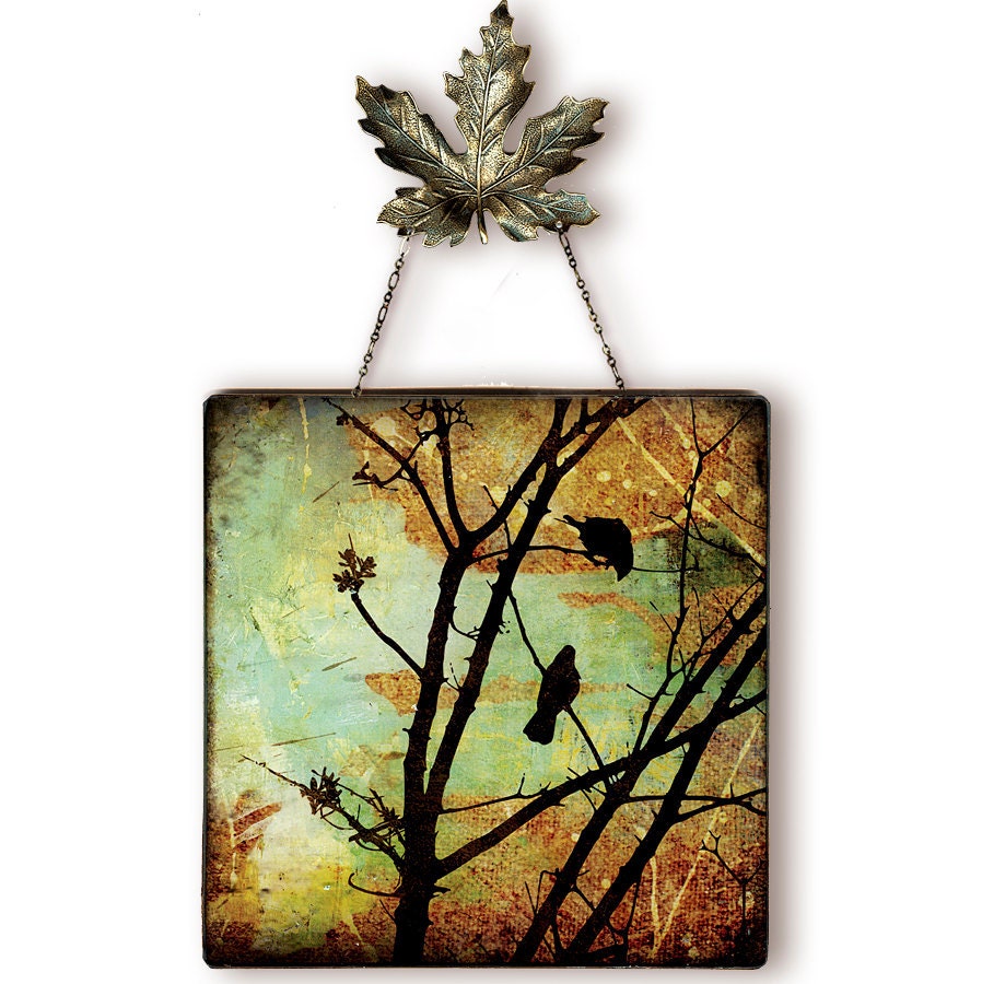 Woodland Sunrise Wall Pendant - GeoForms Handmade Glass Decoupage Wall Decor