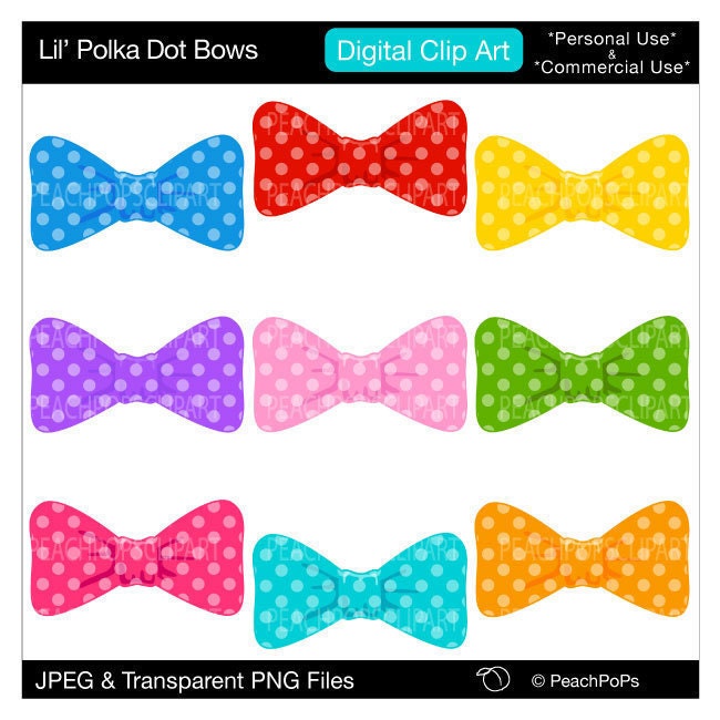 bow clip art digital clipart cute pretty colorful hair accessory - Lil Polka Dot Bows - Digital Clip Art - Personal Commercial Use