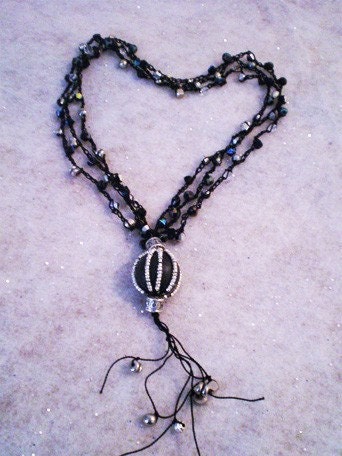 Black Crocheted Bead Necklace