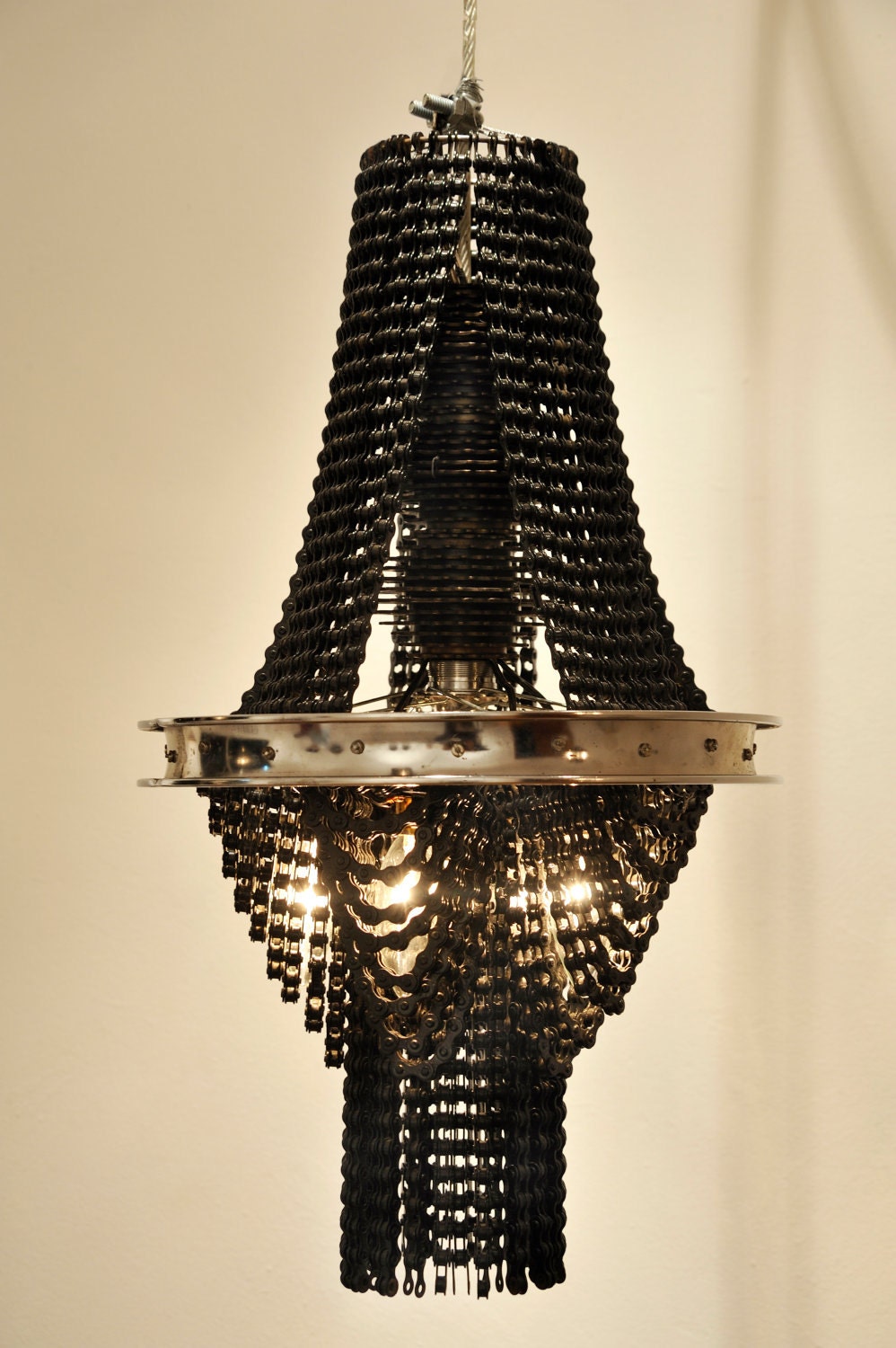 Reclaimed Metal and Bicycle Chandelier - 22 inch height x 12.5 inch diameter - Facaro, CONNECT 3