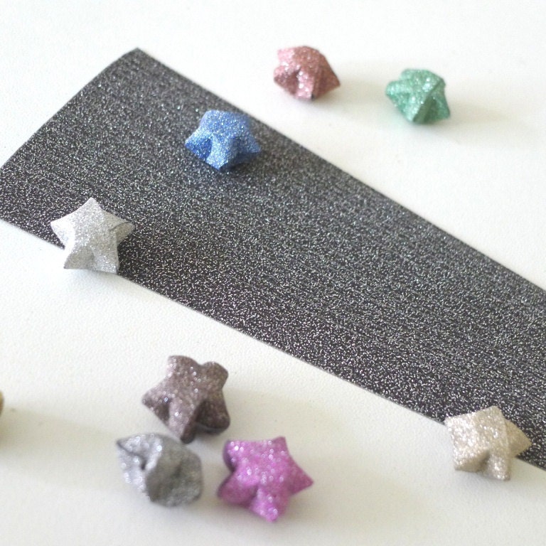 Grey Black - Single Colored Magical Fairy Dust Origami Lucky Star Paper Strips - pack of 20 strips