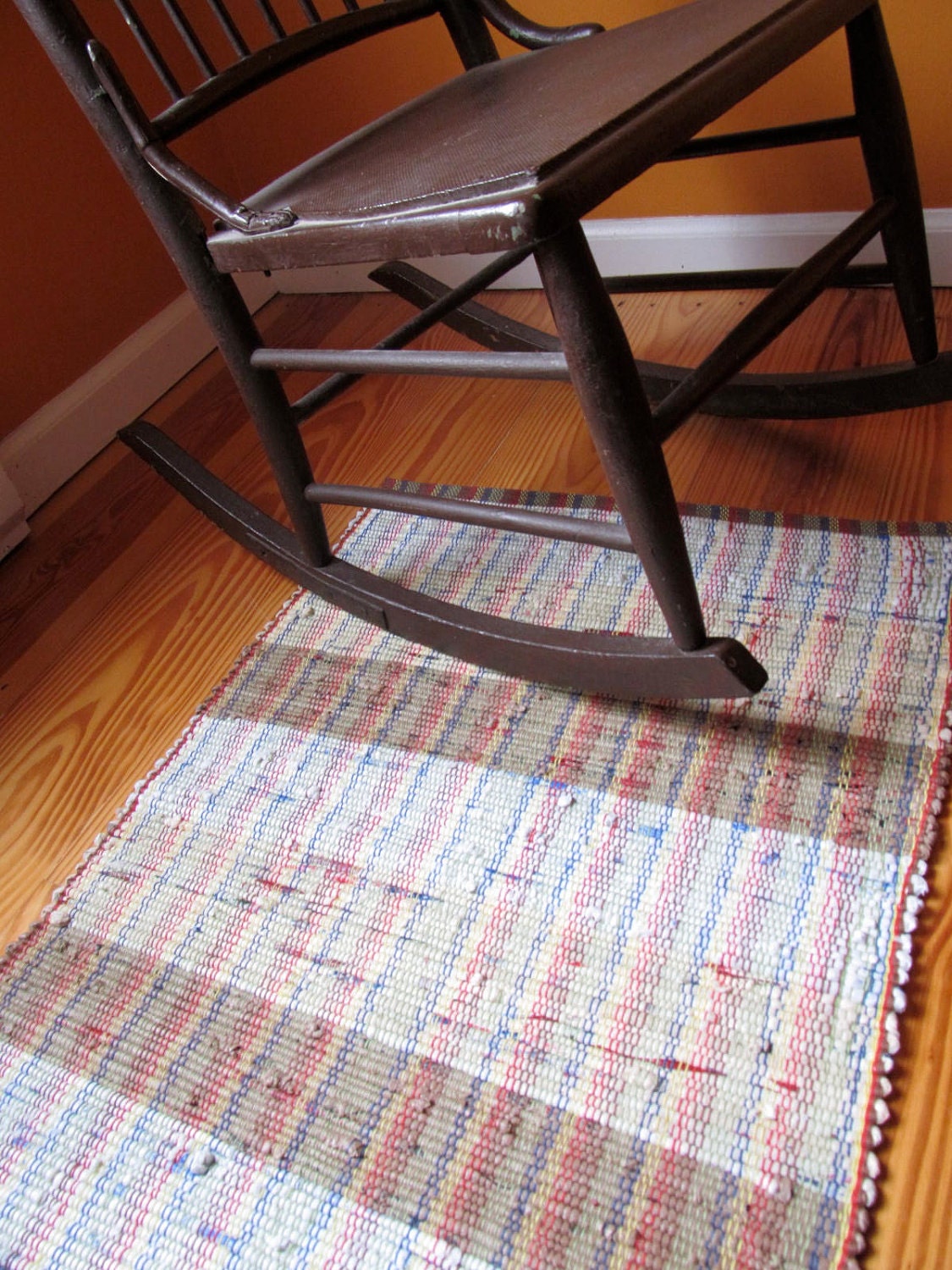 Green Upcycled Rug Woven from Plastic Grocery Bags.