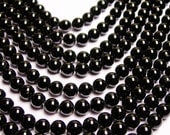 Black tourmaline - 8mm round beads -1 full strand - 48 beads - A Quality