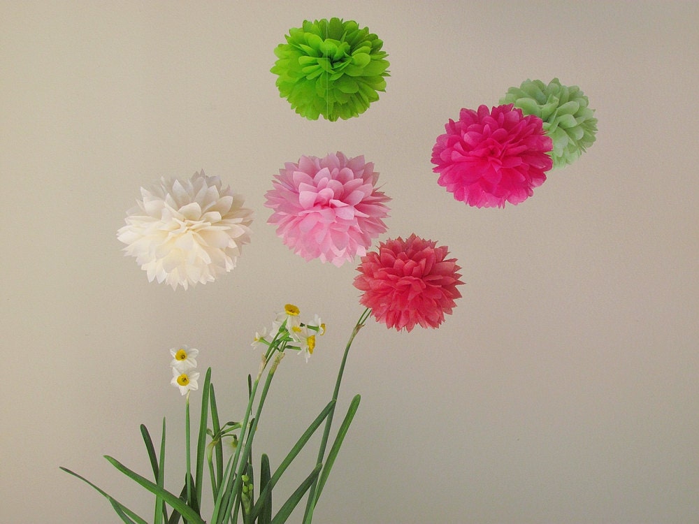 Set of 6 petite poms, 4.5 inch mini poms, ready to open.