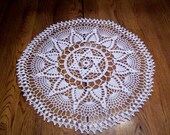 Crocheted Doily white Pineapple w/Popcorn stitch 19" Doily Tabletop Kitchen and Dining Home Decor