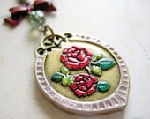 Rose Pendant Necklace, Flower Jewelry, Antique Brass Jewelry