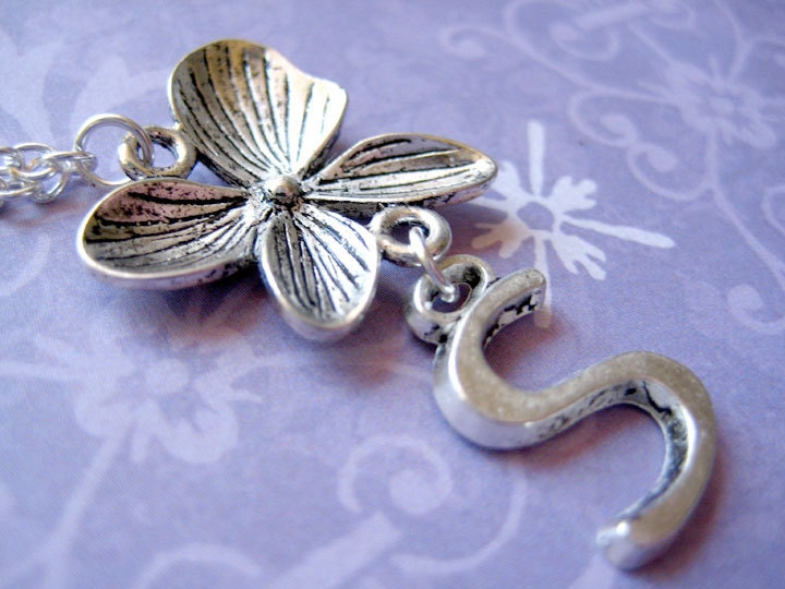 Alphabet S Necklace, Alphabet Letter Necklace, Flower Necklace