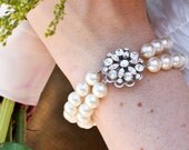 Pearl Rhinestone Bracelet,Bridal Bracelet,Rhinestone Bridal Bracelet,Swarovski Pearls,Statement Bridal Bracelet, Bridal Cuff,Pearl,ALEXANDRA