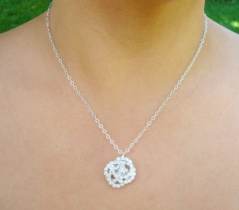 Bridal Necklace, Rhinestone Necklace, Sterling Silver Chain, Wedding Rhinestone Necklace, Rhinestone, Bridal Jewelry, Wedding, DORAH