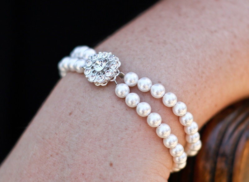 Bridal Bracelet, Bridal Rhinestone Bracelet,Swarovski Pearls, Pearl Rhinestone Bracelet, Statement Bridal Bracelet,Bridal Cuff, Pearl,CLARA