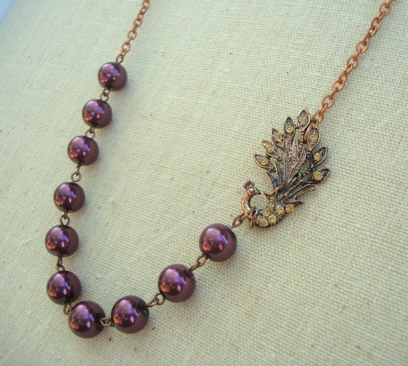 Bridal Necklace, Purple Pearls, Peacock Necklace, Bridesmaid Necklace, MACIE