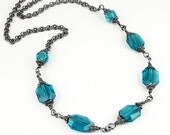 Beaded Choker Teal Necklace Gunmetal Necklace Beaded Necklace Swarovski Jewelry Gun Metal Blue Jewelry Gun Metal Jewelry Indicolite Blue