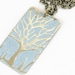 Tree Jewelry Light Blue Winter Tree Necklace Embossed Brass Distressed Weathered Icy Ice Blue Woodland Bohemian Boho Chic Jewelry