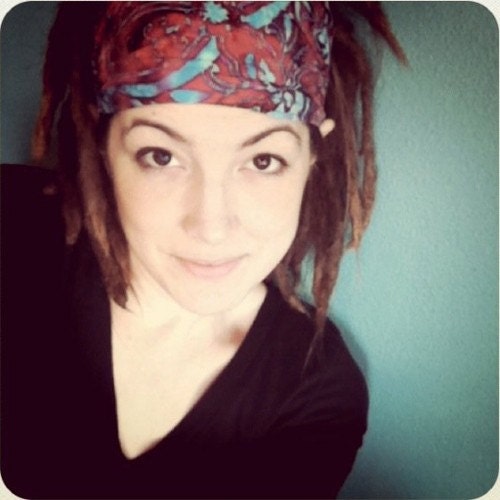 Gypsy Wrap by Julie Bartel, Boho Red Batik Headband, size M - pre tied bandana, yoga headband, dread wrap, hair wrap