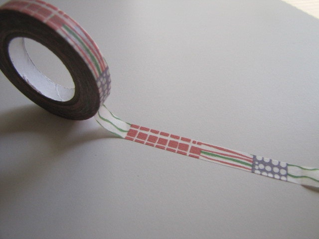 Washi Tape-Masking Tape-Single Roll-Testiles and Polka Dots-Pink-Green and Purple-Mix