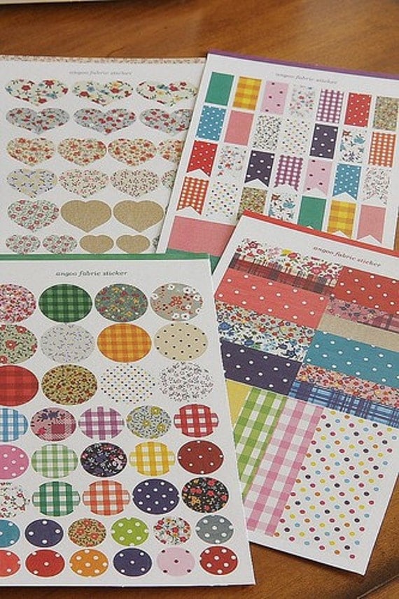 Washi Tape-Sticker Set-Japanese Masking Tape Stickers- Fabric Design Sticker Set-Deco Sticker Set of 136