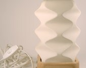 LIGHT SCULPTURE / Night Light in Porcelain & Wood  - Ceramic Digital Art Craft Desk or Table Lamp  - White