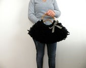 Crochet tote bag, black purse, Women accessories Handmade - Everyday Bag, crochet Handbag Shaggy, christmas gift, autumn winter fashion