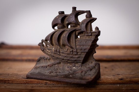 Antique Cast Iron Viking/Pirate Ship Door Stop/Book End