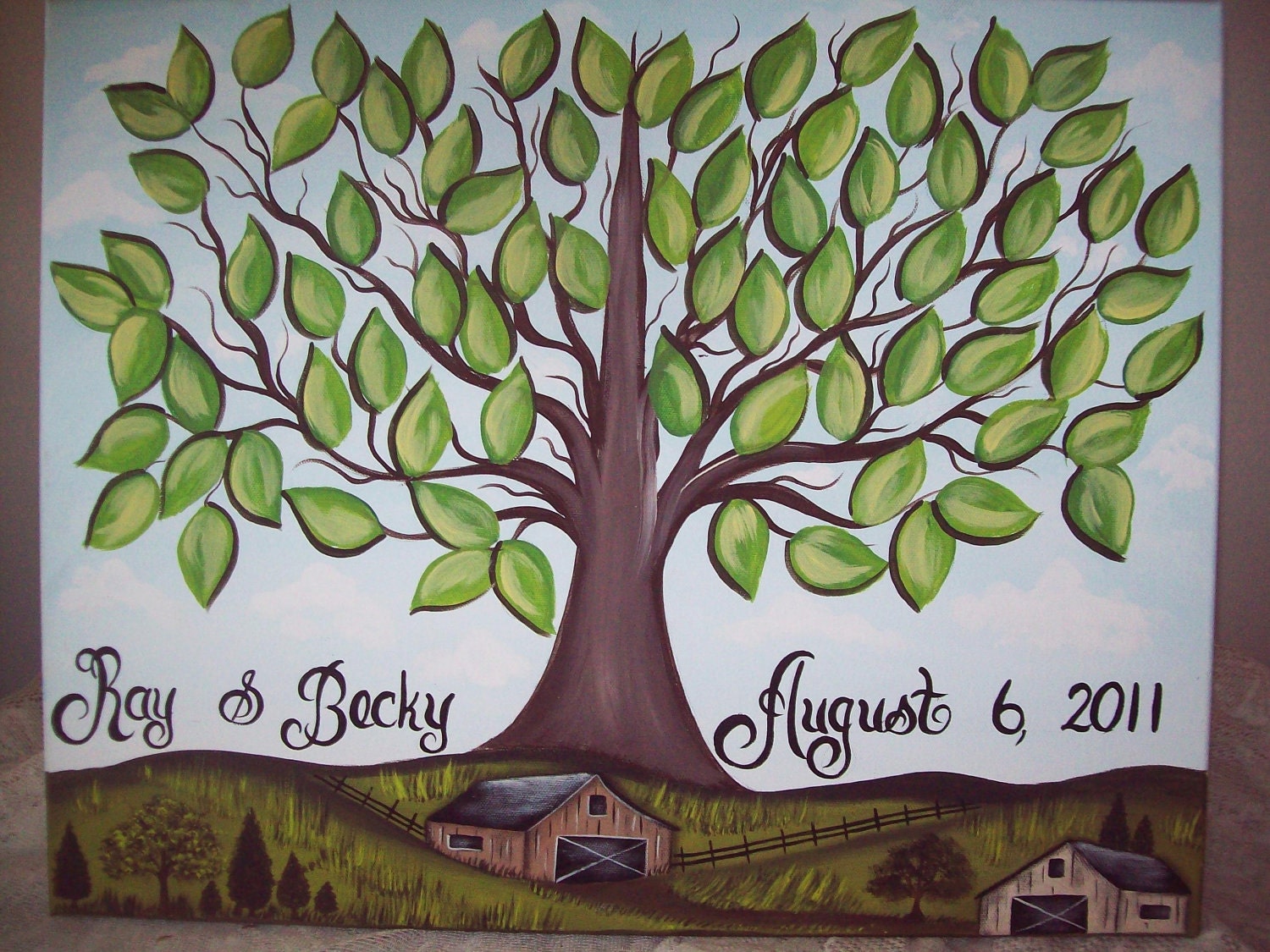 Wedding thumbprint guest canvas.....22 x 28....200-250 Guests.....Country Scene....