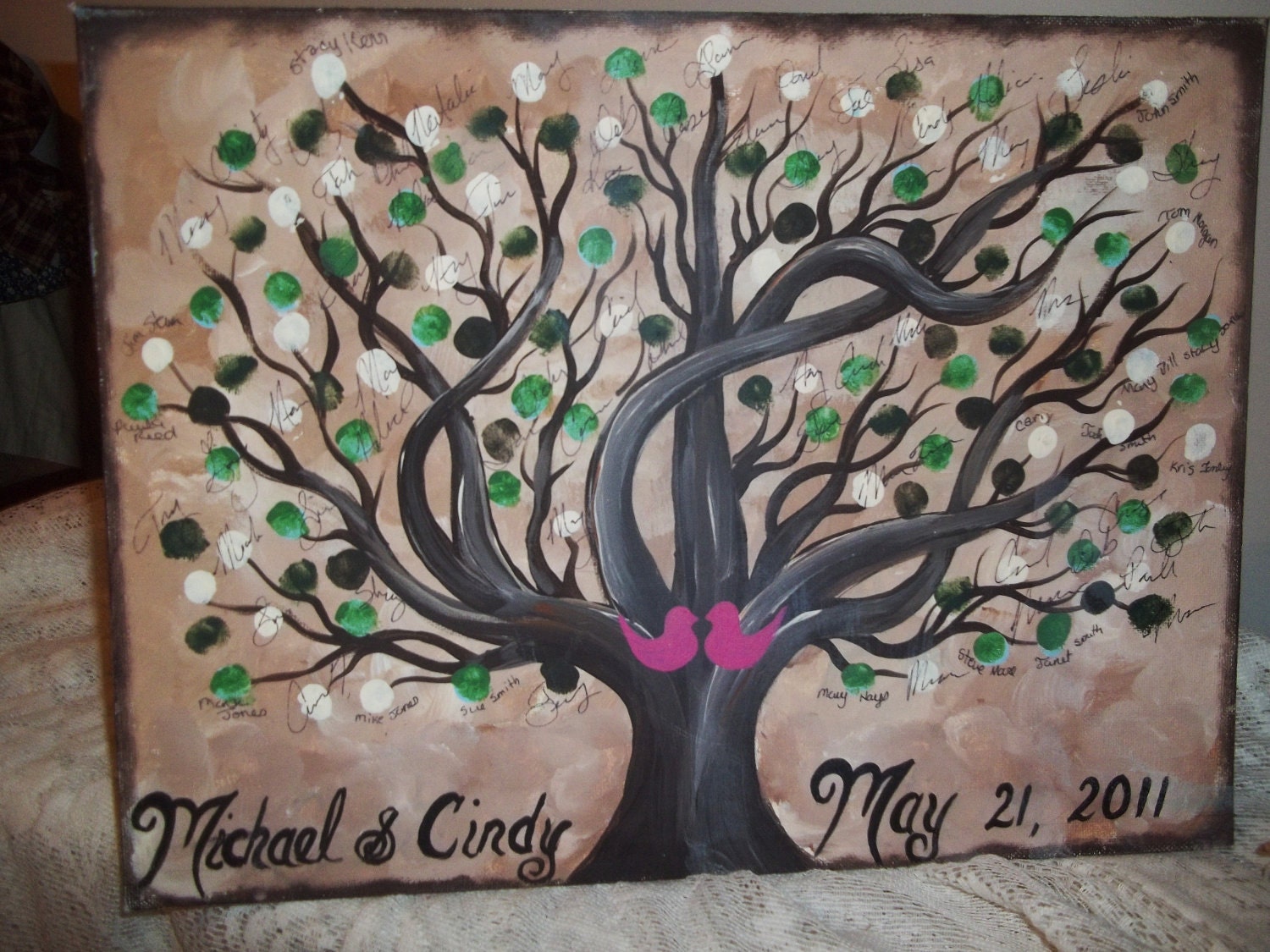 Wedding guest book thumbprint tree....A great Guest book Alternative....200-250 guests