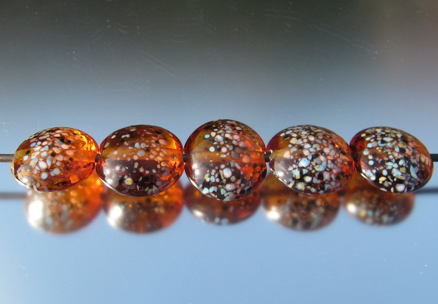 Handmade amber lampwork beads - Amber Shores Lentils
