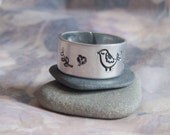 Bird Ring, Handmade Aluminum Ring, Artisan Silver Jewelry