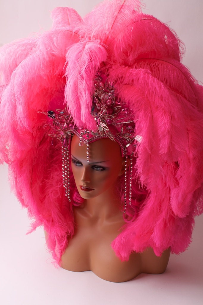 Wonderful Pink Feather Costume Headdress - londoncouture