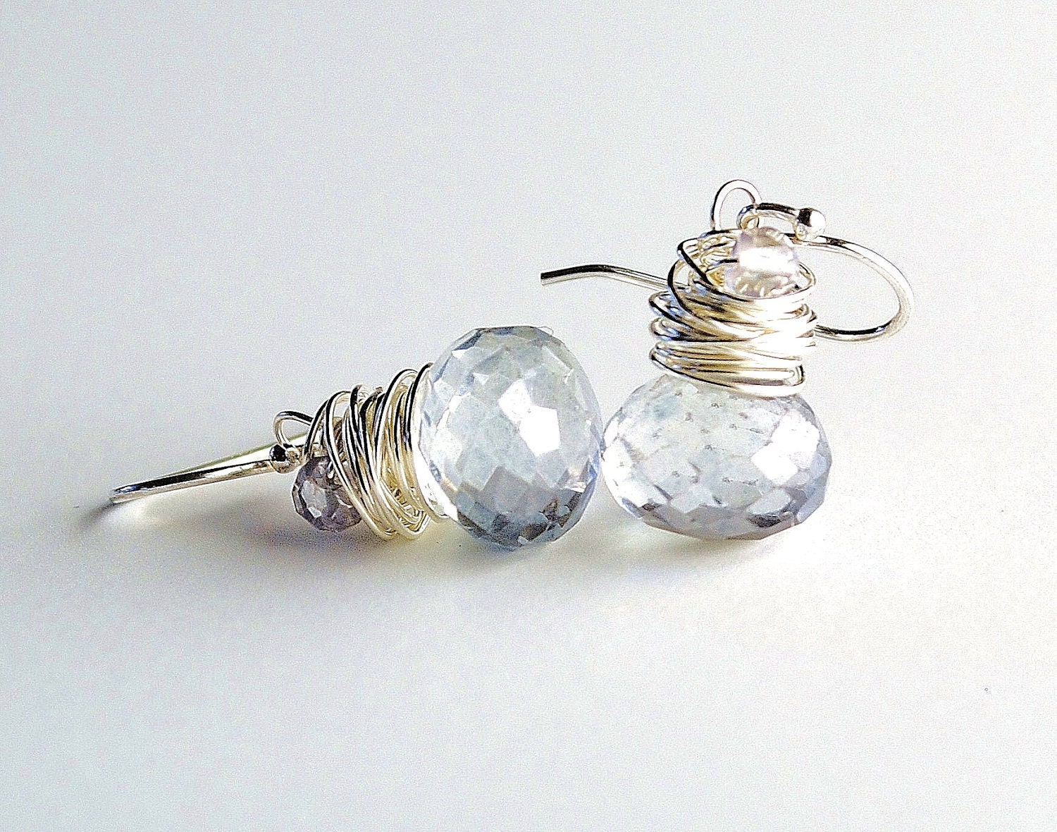 Light Blue Quartz Sterling Silver Earrings, Sparkling, Delicate, Bridesmaid, Bridal Jewelry