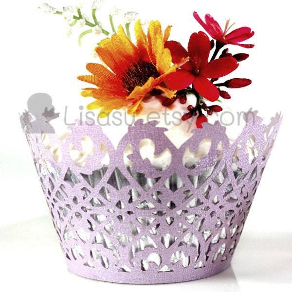 50 Lace Cupcake Wrappers Liner - LIGHT VIOLET FILIGREE