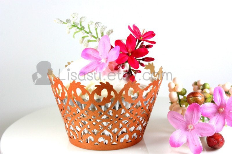 20 Lace Cupcake Wrappers Liner - BROWN FILIGREE