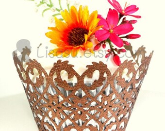 50 Lace Cupcake Wrappers Liner - CHOCOLATE FILIGREE