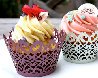 20 Eggplant FIligree Cupcake Wrappers