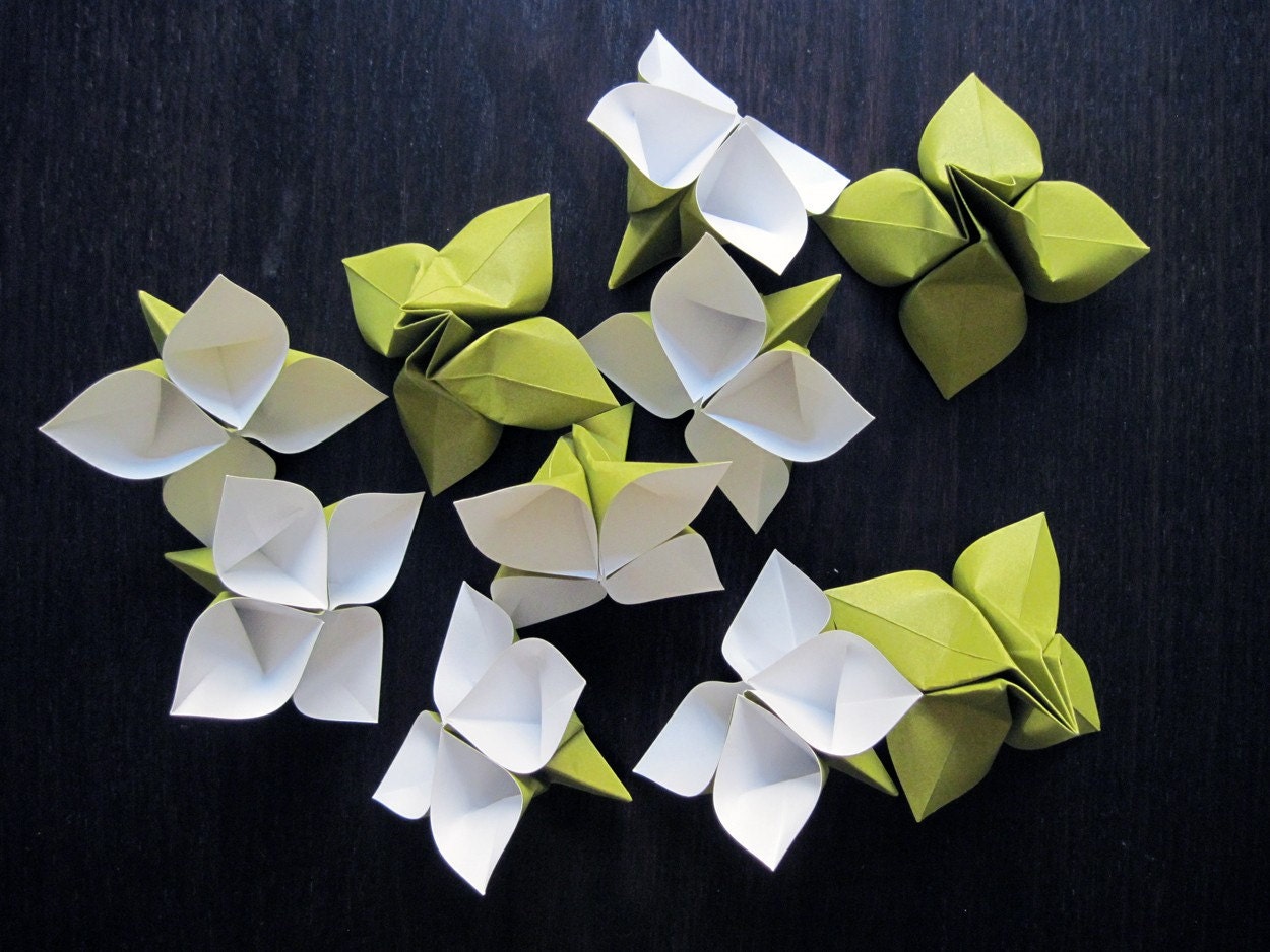 Origami Flowers - Large - White and Sage Green - Set of 10