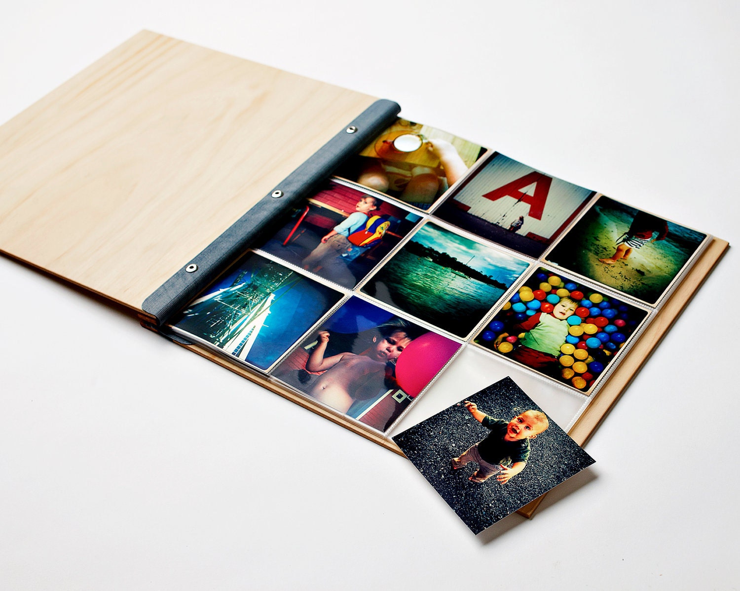 instagram polaroid photo album custom wood wedding engagement holiday memory book  // 4x4 pocket sleeves