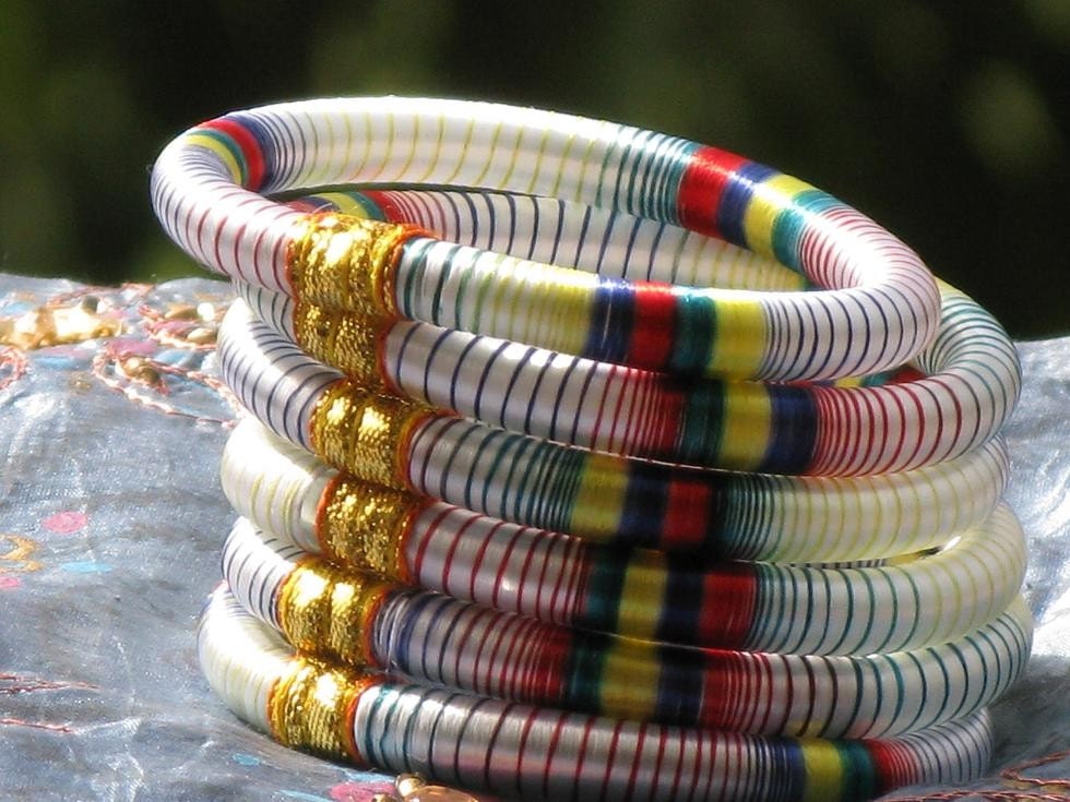 12 White Silk Thread Wrap Indian Bracelet Bangles - Women Handmade Lightweight Jewelry - Perfect Christmas Gift , Summer,Winter