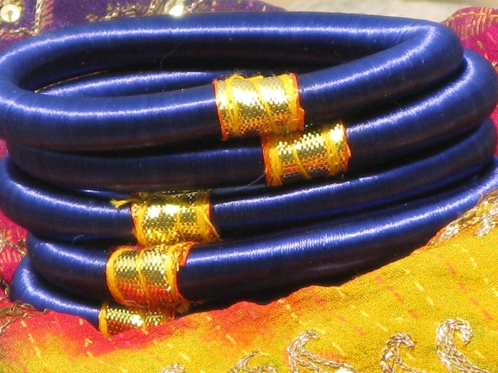 12 Deep blue Silk Thread  Wrap Indian Bracelet Bangles - Women Handmade Lightweight Jewelry - Perfect Christmas Gift , Summer,Winter