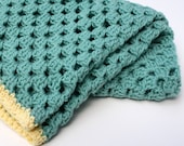 Teal Green and Butter Yellow Crocheted Blanket Afghan - Gillsie