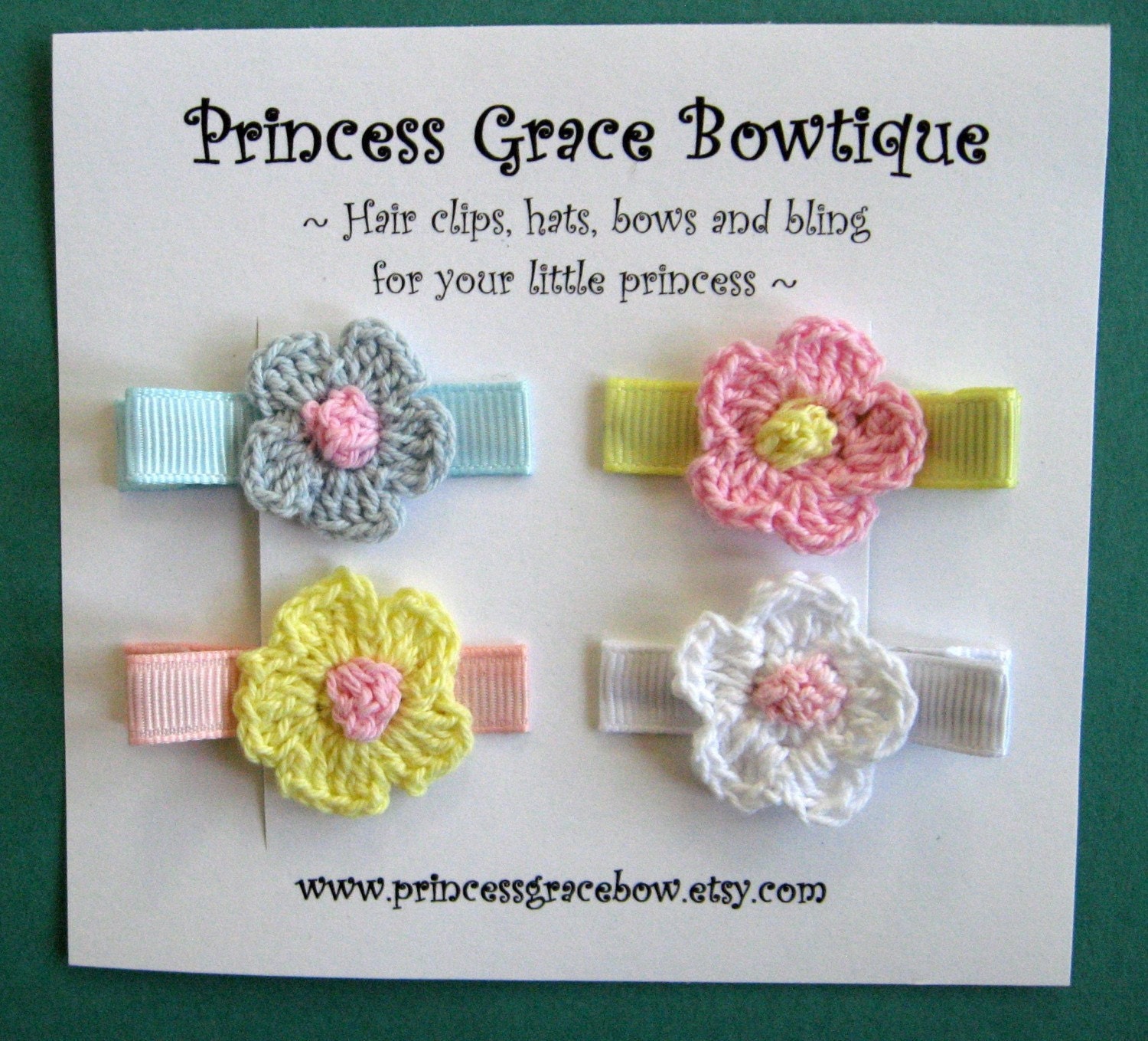Crochet Flower Hair Clips in Pink Blue Yellow White - Infant, Baby, Toddler, Child, Teen