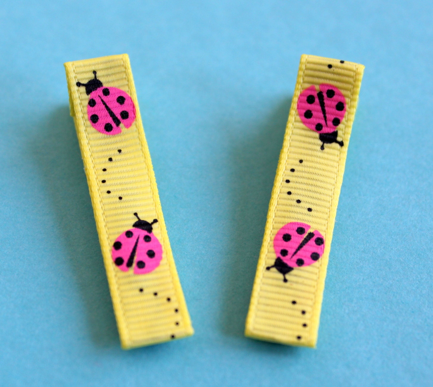 Yellow Ladybug Hair Clips - No Slip Grip - Baby, Toddler, Child, Teen, Adult