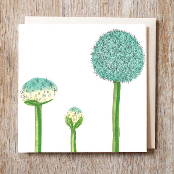Blue Allium Blooming Card blank birthday mothers day fathers day
