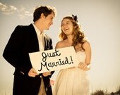 Large Just Married Sign Whimsical Rustic Shabby Chic Sign Hand Painted Wedding Sign Handmade