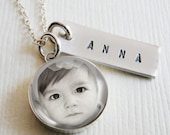 Mothers Day Necklace Personalized Custom Photo Memory Charm Small 1/2 inch Pendants in Sterling Silver with Hand Stamped Name or Date Tag